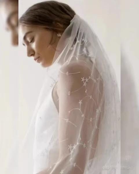 White Embroidered Bridal Lace Fabric - Corded Wedding Gown Lace