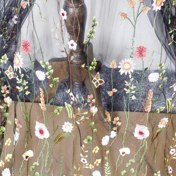 Floral Embroidered Bridal Lace Fabric - White Corded Lace for Wedding Gown