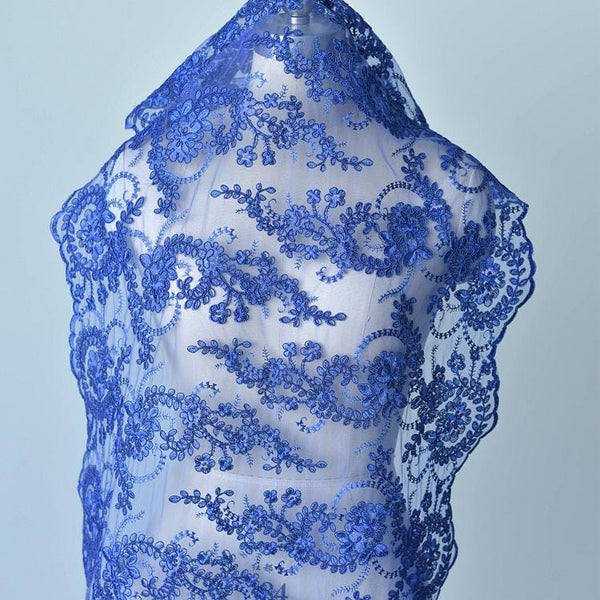 White Embroidered Bridal Lace Fabric - Corded Wedding Gown Lace by Yard