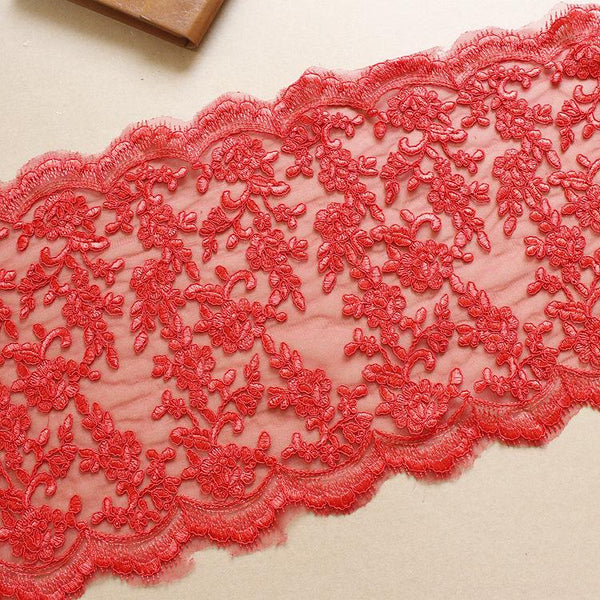 White Embroidered Bridal Lace Fabric - Corded Lace for Wedding Dress