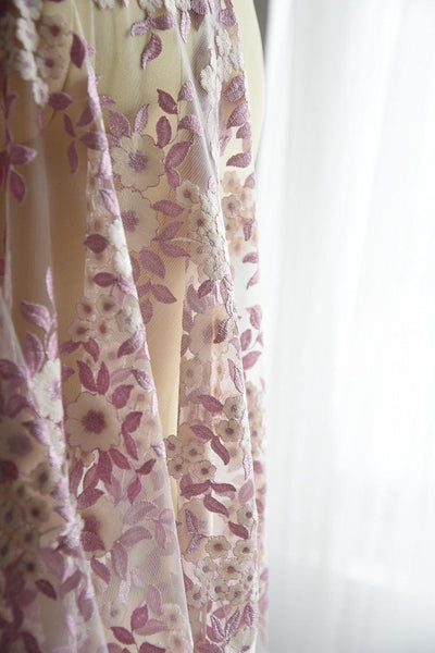 White Embroidered Floral Lace Fabric - Bridal Gown Lace By The Yard