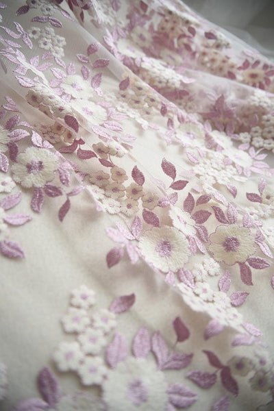 White Embroidered Floral Lace Fabric - Bridal Gown Lace By The Yard