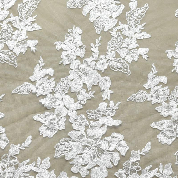 White Floral Lace Bridal Applique: Embroidered Wedding Dress Gown (14.5x47.25 in)