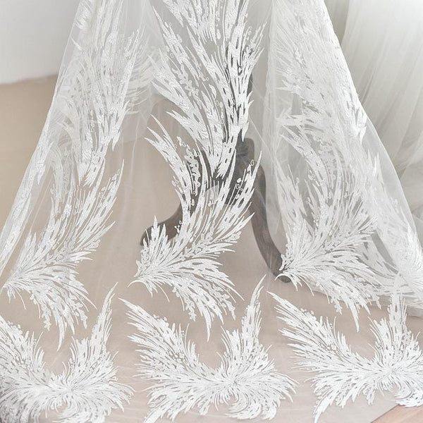 White Corded Lace Applique: Embroidered Bridal Gown Dress (11 7/8 x 49 1/4 in)