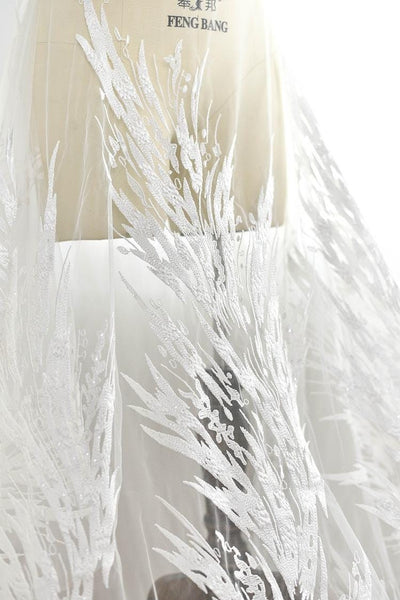 White Corded Lace Applique: Embroidered Bridal Gown Dress (11 7/8 x 49 1/4 in)