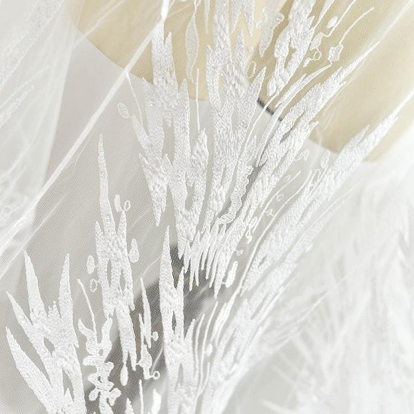 White Corded Lace Applique: Embroidered Bridal Gown Dress (11 7/8 x 49 1/4 in)