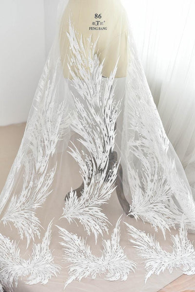 White Corded Lace Applique: Embroidered Bridal Gown Dress (11 7/8 x 49 1/4 in)