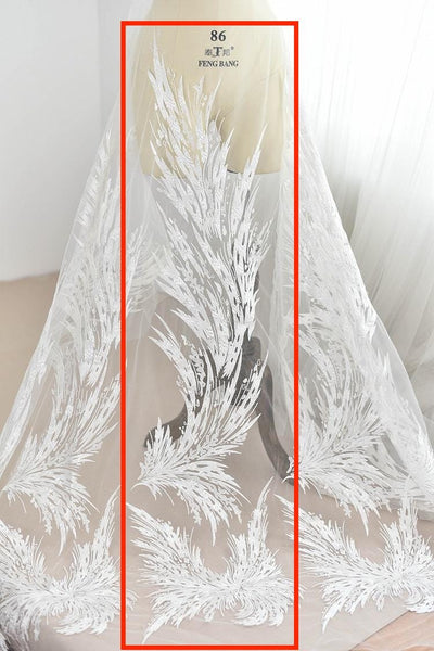 White Corded Lace Applique: Embroidered Bridal Gown Dress (11 7/8 x 49 1/4 in)