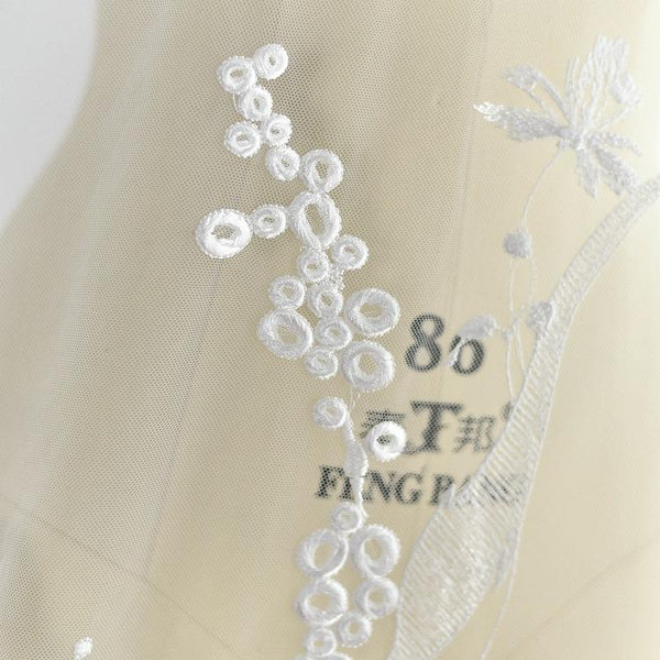 White Floral Embroidered Lace Applique: Bridal Bodice, Wedding Dress (49 1/4 in Wide)
