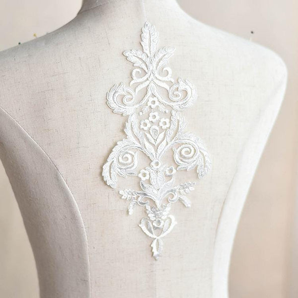 White Lace Bridal Applique: Wedding Dress Bodice (4 3/4 x 10 1/4 in)