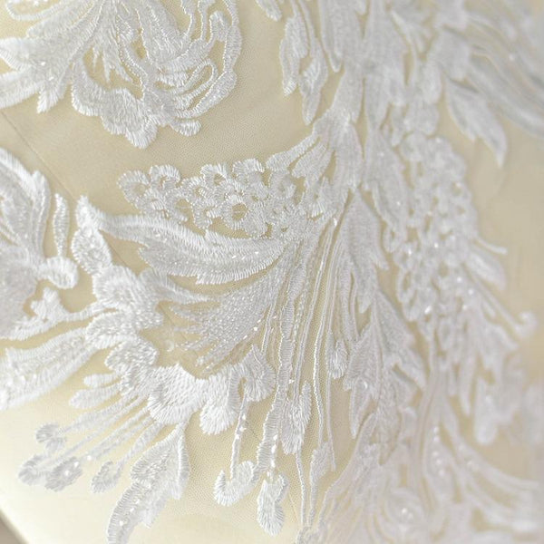 White Embroidered Lace Applique: Bridal Bodice, Wedding Dress (16 1/8 x 26 3/8 in)