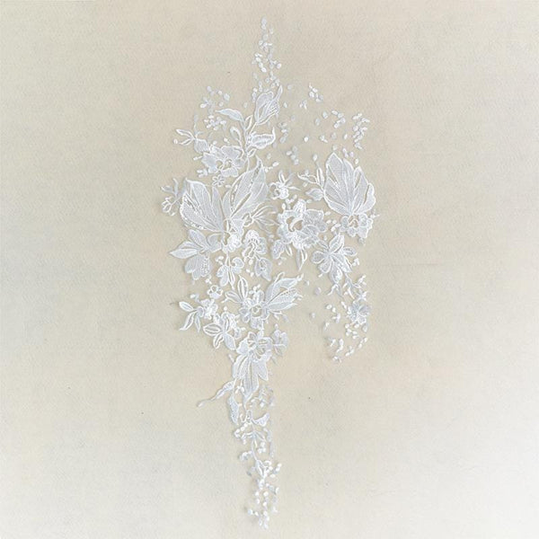 White Corded Lace Applique: Embroidered Bridal Gown Dress (15x34 5/8 in)