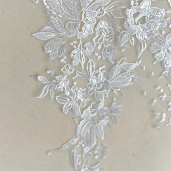 White Corded Lace Applique: Embroidered Bridal Gown Dress (15x34 5/8 in)