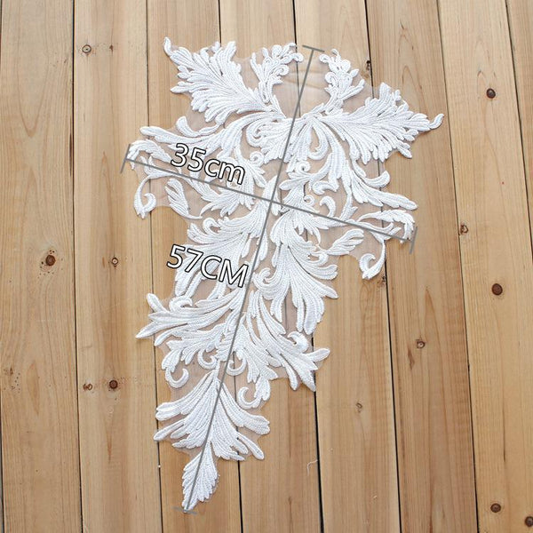 White Embroidered Lace Applique: Bridal Bodice Detail (13 3/4 x 22 1/2 in)