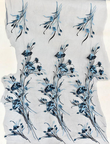 White Embroidered Floral Lace Applique: Bridal Gown Dress (13x51 1/8 in)