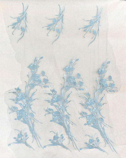 White Embroidered Floral Lace Applique: Bridal Gown Dress (13x51 1/8 in)