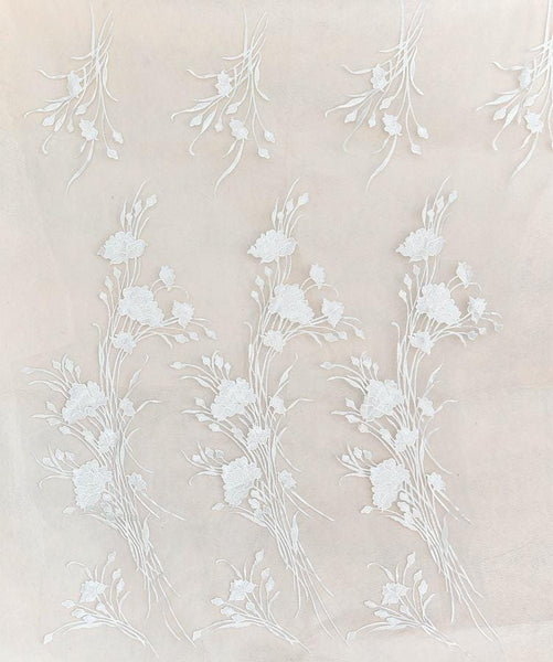 White Embroidered Floral Lace Applique: Bridal Gown Dress (13x51 1/8 in)