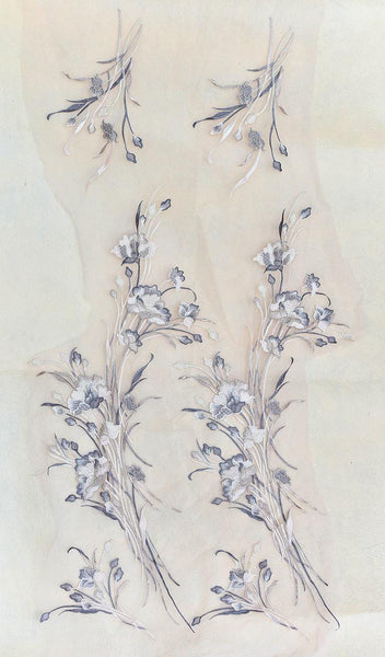 White Embroidered Floral Lace Applique: Bridal Gown Dress (13x51 1/8 in)