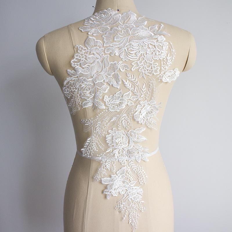 White Corded Lace Applique: Embroidered Bridal Gown Dress