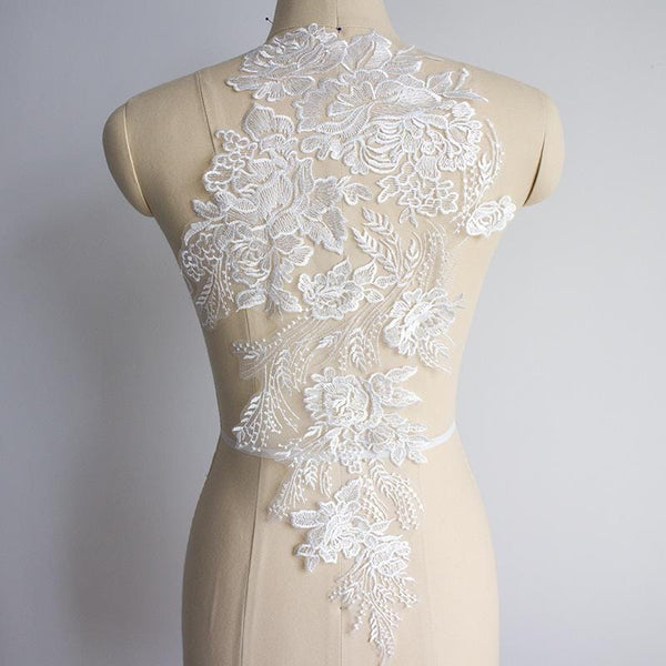 White Corded Lace Applique: Embroidered Bridal Gown Dress