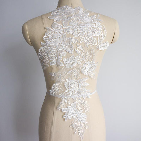 White Corded Lace Applique: Embroidered Bridal Gown Dress