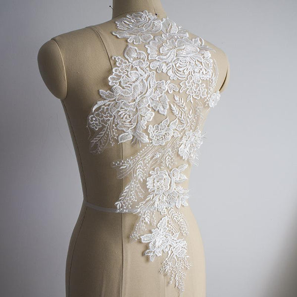 White Corded Lace Applique: Embroidered Bridal Gown Dress