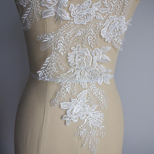 White Corded Lace Applique: Embroidered Bridal Gown Dress