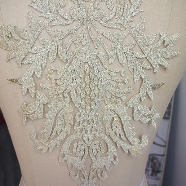 Gold Corded Lace Applique: Embroidered Bridal Gown Dress (11x15 in)