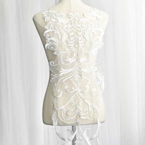 White Embroidered Lace Applique: Bridal Bodice, Wedding Dress (11x51 1/8 in)