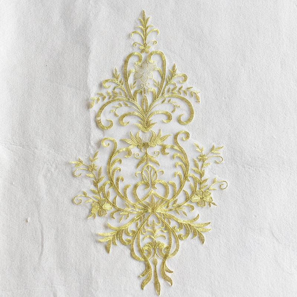White Embroidered Bridal Lace Applique: Wedding Dress Bodice (10 5/8 x 22 in)
