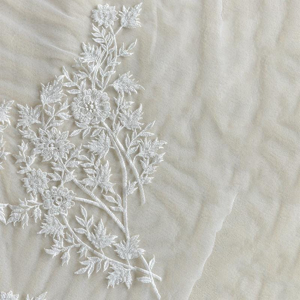White Corded Lace Applique Pair: Embroidered Bridal Dress Embellishment
