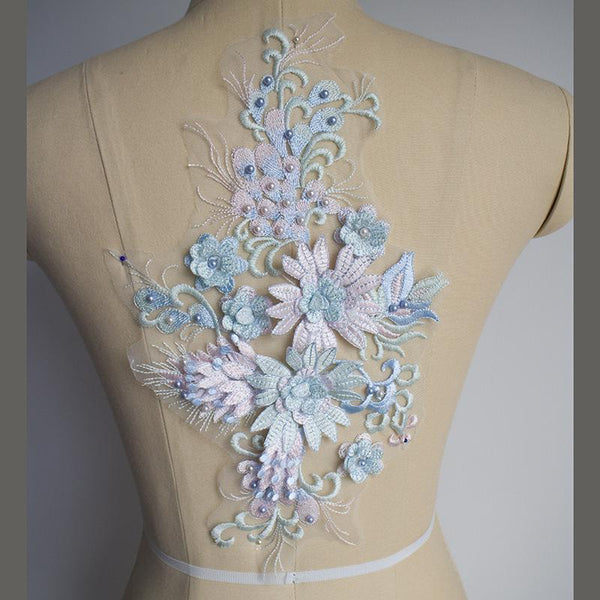 White Embroidered Floral Lace Applique: Bridal Bodice Detail