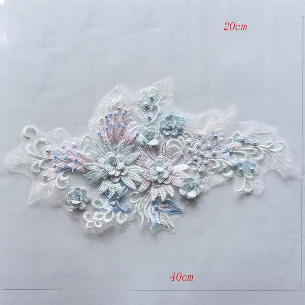 White Embroidered Floral Lace Applique: Bridal Bodice Detail