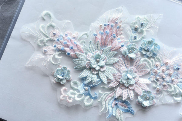 White Embroidered Floral Lace Applique: Bridal Bodice Detail