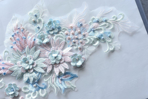 White Embroidered Floral Lace Applique: Bridal Bodice Detail