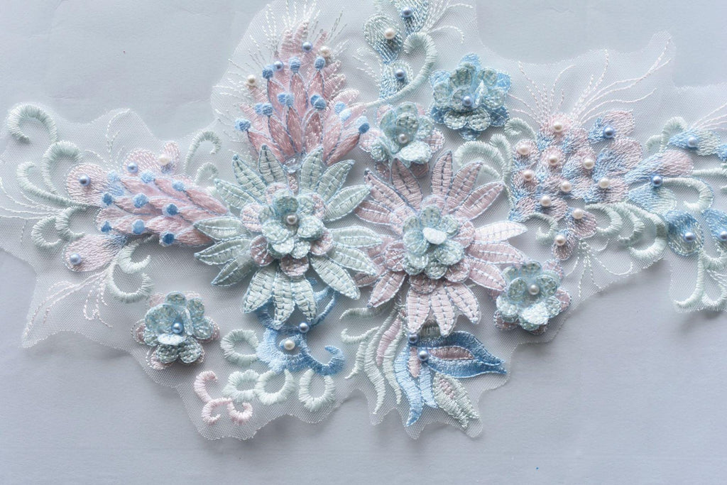 White Embroidered Floral Lace Applique: Bridal Bodice Detail