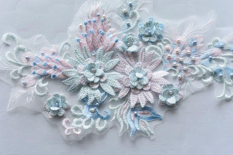 White Embroidered Floral Lace Applique: Bridal Bodice Detail