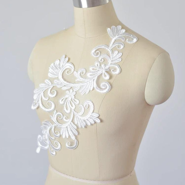 White Corded Lace Applique: Embroidered Bridal Gown Dress