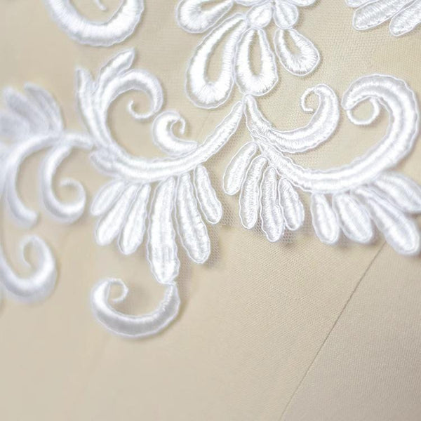 White Corded Lace Applique: Embroidered Bridal Gown Dress