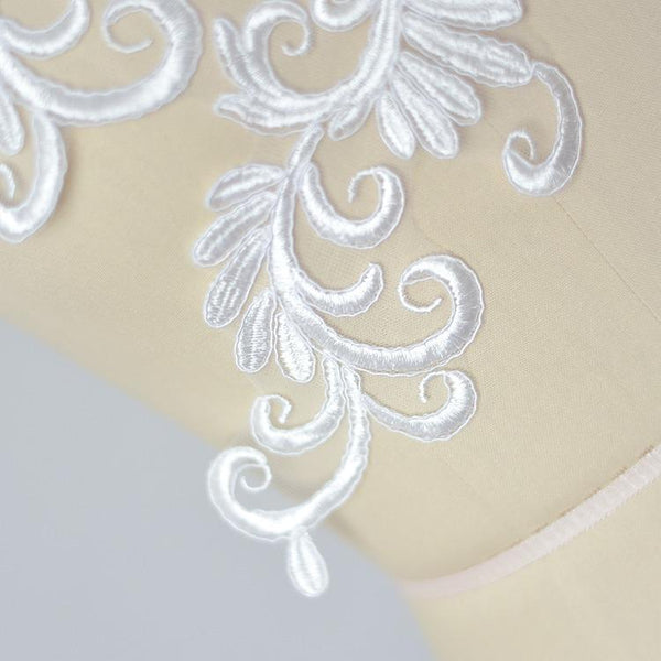 White Corded Lace Applique: Embroidered Bridal Gown Dress