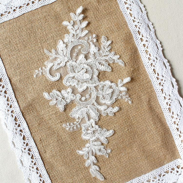 White Embroidered Floral Lace Applique: Bridal Bodice Detail