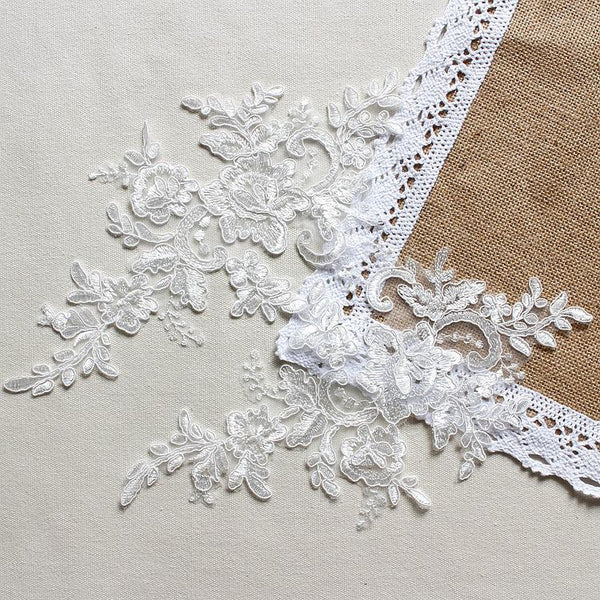 White Embroidered Floral Lace Applique: Bridal Bodice Detail