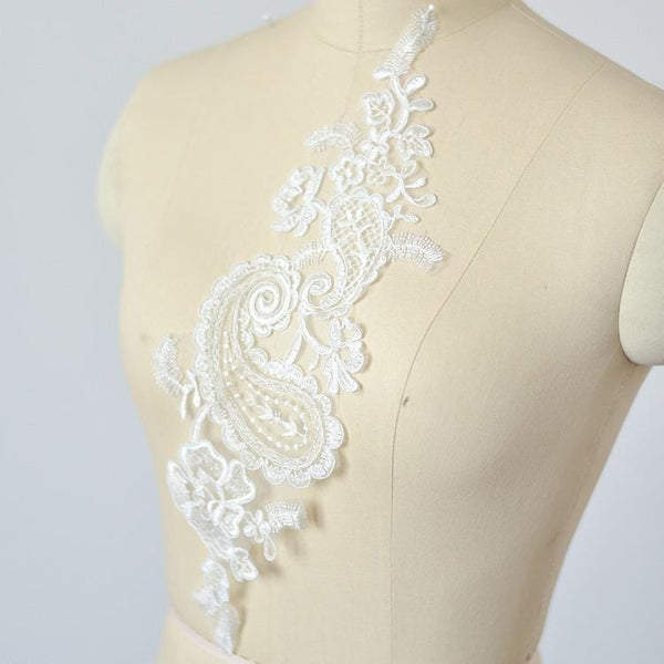 White Bridal Lace Applique: Embroidered Corded Wedding Dress Gown