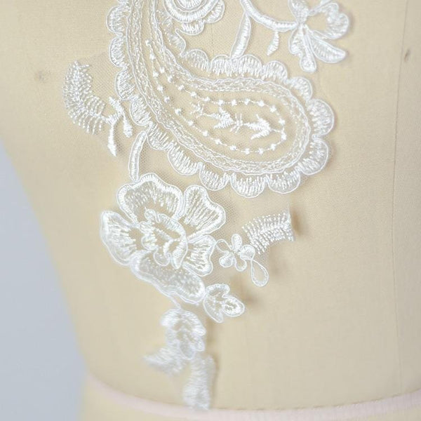 White Bridal Lace Applique: Embroidered Corded Wedding Dress Gown