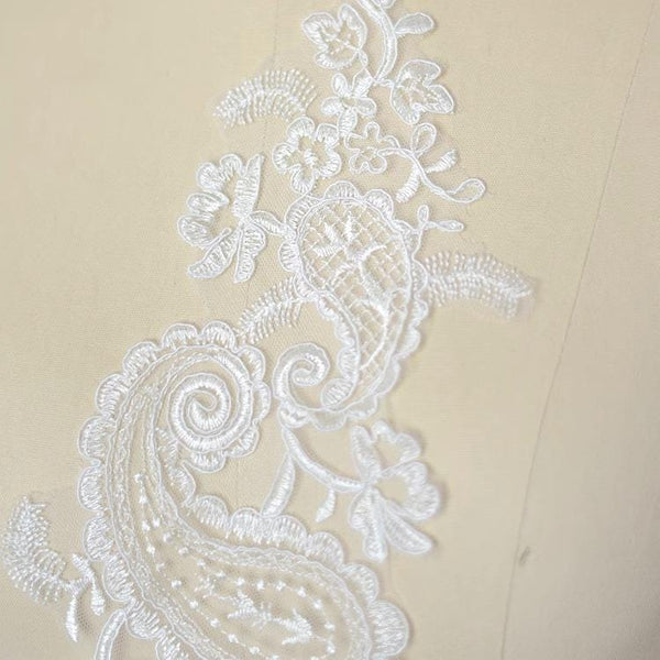 White Bridal Lace Applique: Embroidered Corded Wedding Dress Gown