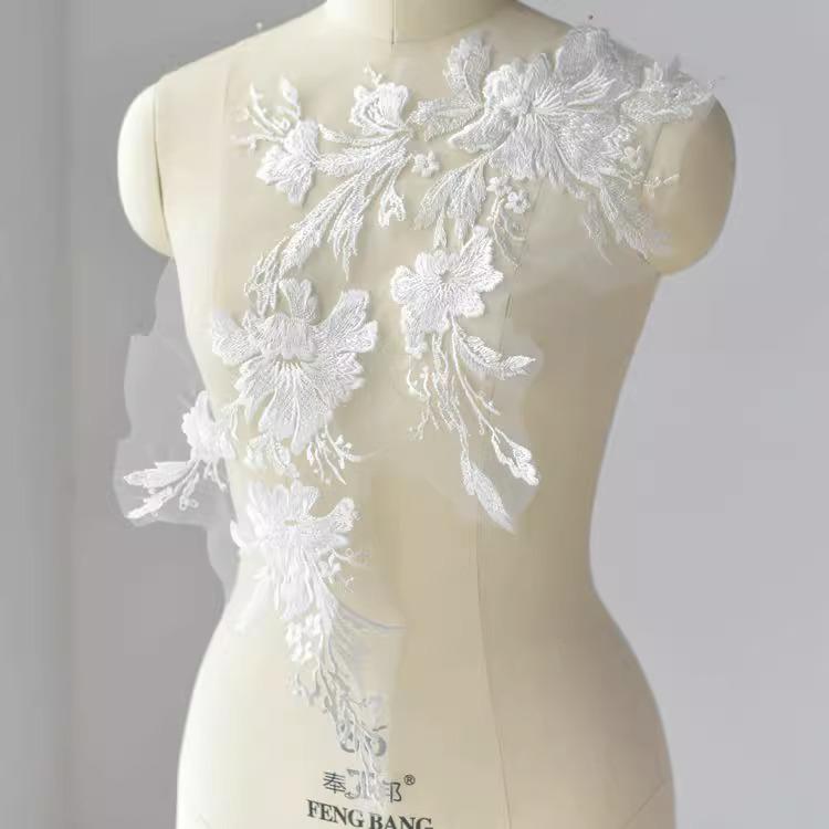 White Floral Lace Applique: Bridal Dress Bodice