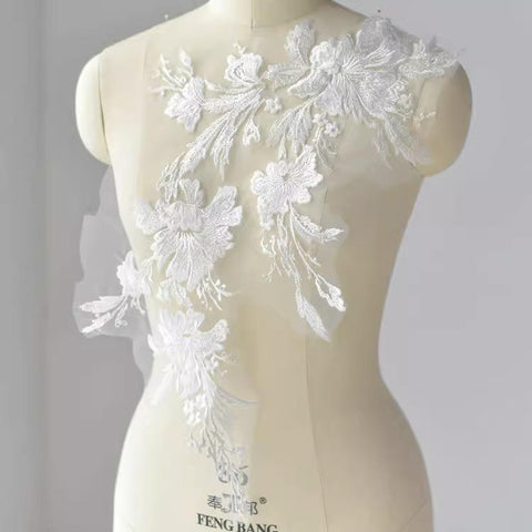 White Floral Lace Applique: Bridal Dress Bodice