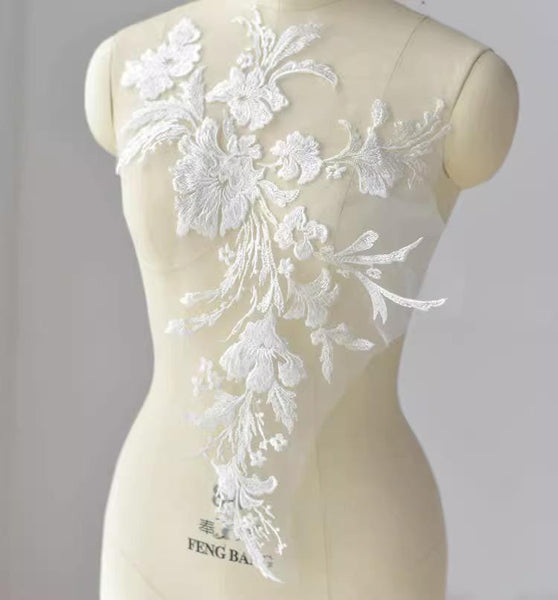 White Floral Lace Applique: Bridal Dress Bodice