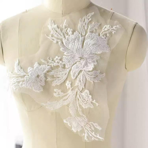 White Floral Lace Applique: Bridal Dress Bodice