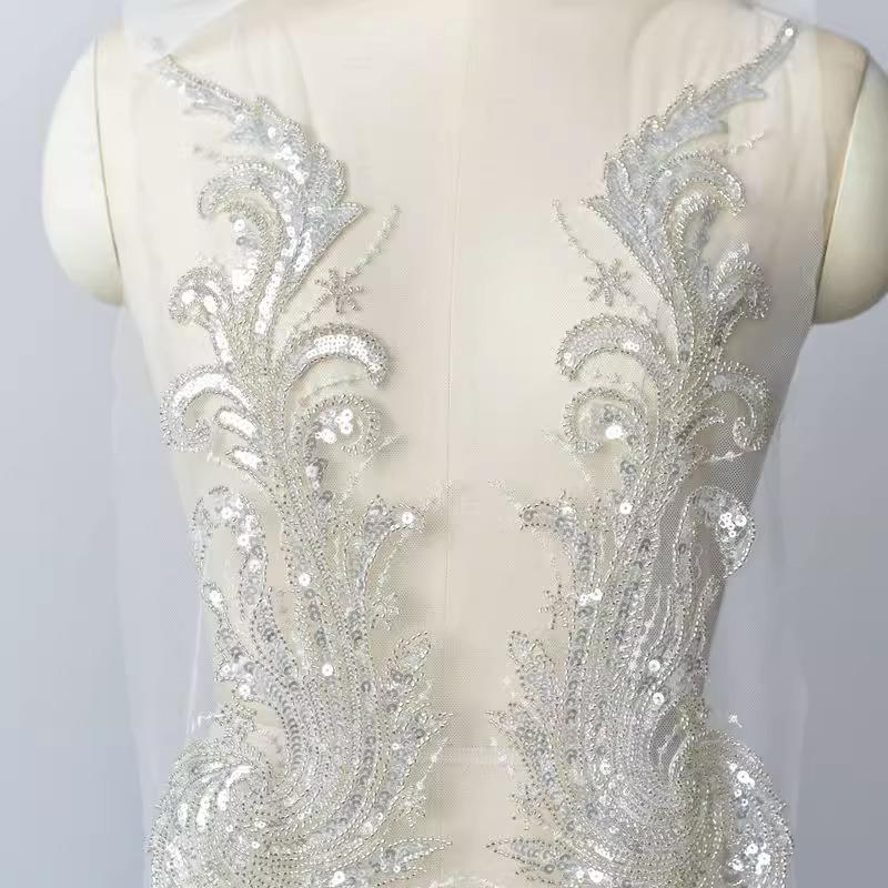 Embroidered Bridal Lace Applique Pair: Wedding Gown Embellishment